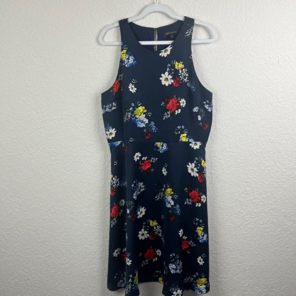 BANANA REPUBLIC Womens 14 Navy Blue Floral Sleeveless Dress Back Zip Button - Picture 3 of 7